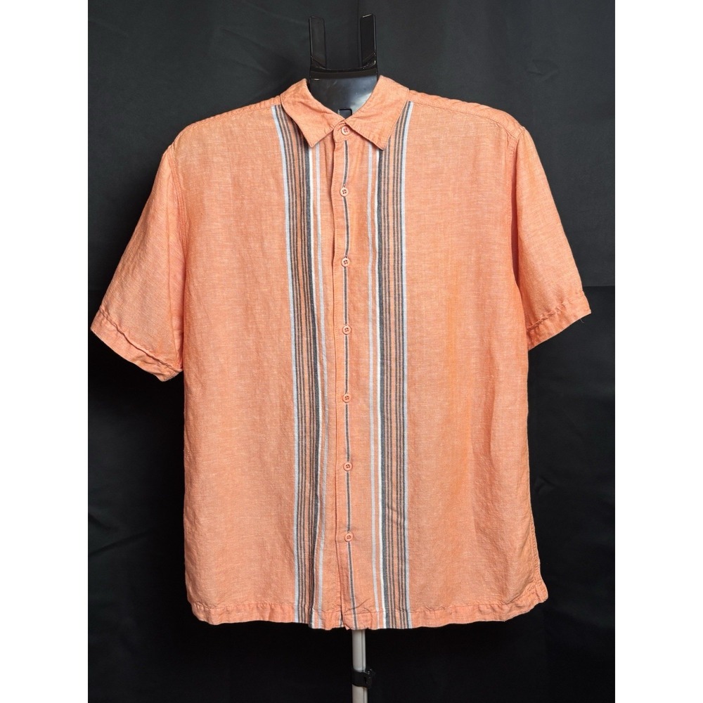 Havanera Men's Orange Striped Short Sleeve Button Down Shirt Size Medium